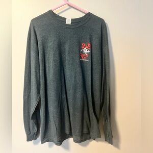 Gildan Gray and Red Long Sleeve Tee with Cartoon Fish Graphic XL unisex